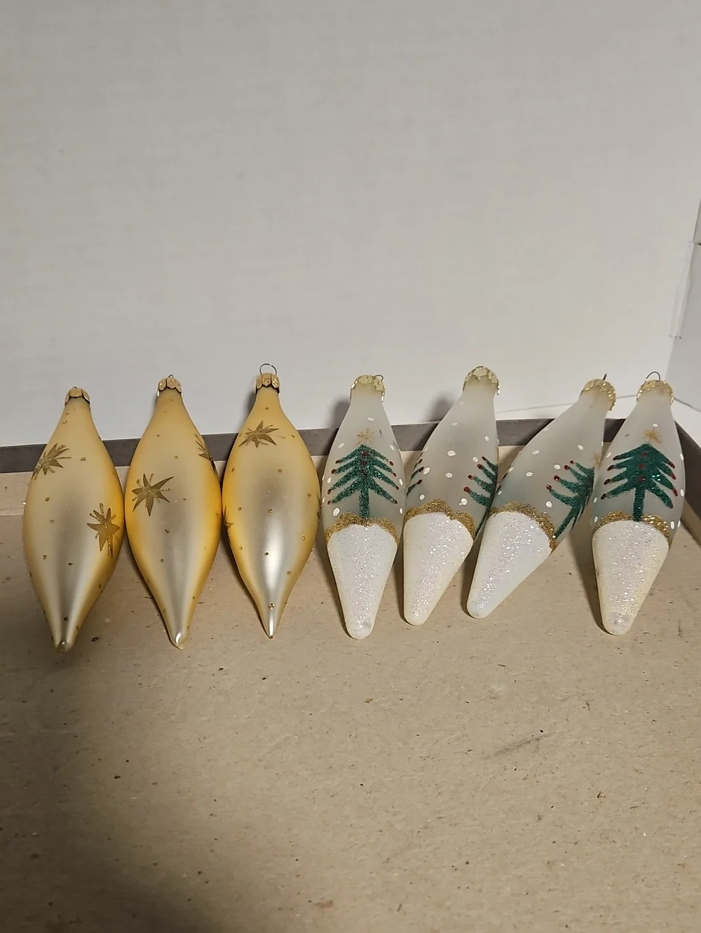 Festive Gold and White Teardrop Glass Christmas Ornaments